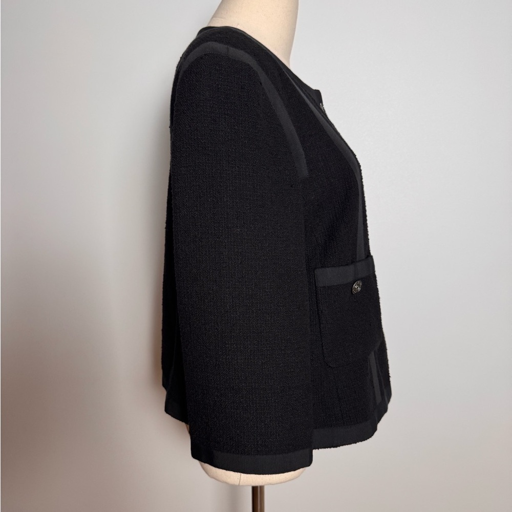 Chanel 2013 Black Cotton Tweed 3/4 Sleeve Jacket – Size 40 - Picture 7 of 15